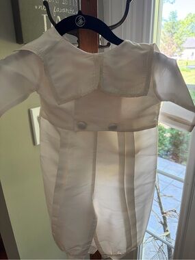 Off White Infant Sailor-Style Romper by Allie Wade. Christening. Hat. 12 M. Silk